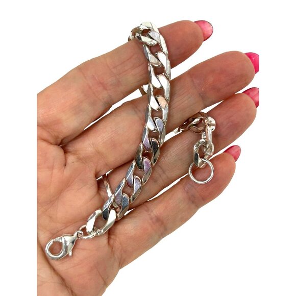 Unisex Stainless Steel Bracelet Flat Curb Cuban Chain 8.25” x 8mm Lobster Claw - Picture 3 of 10